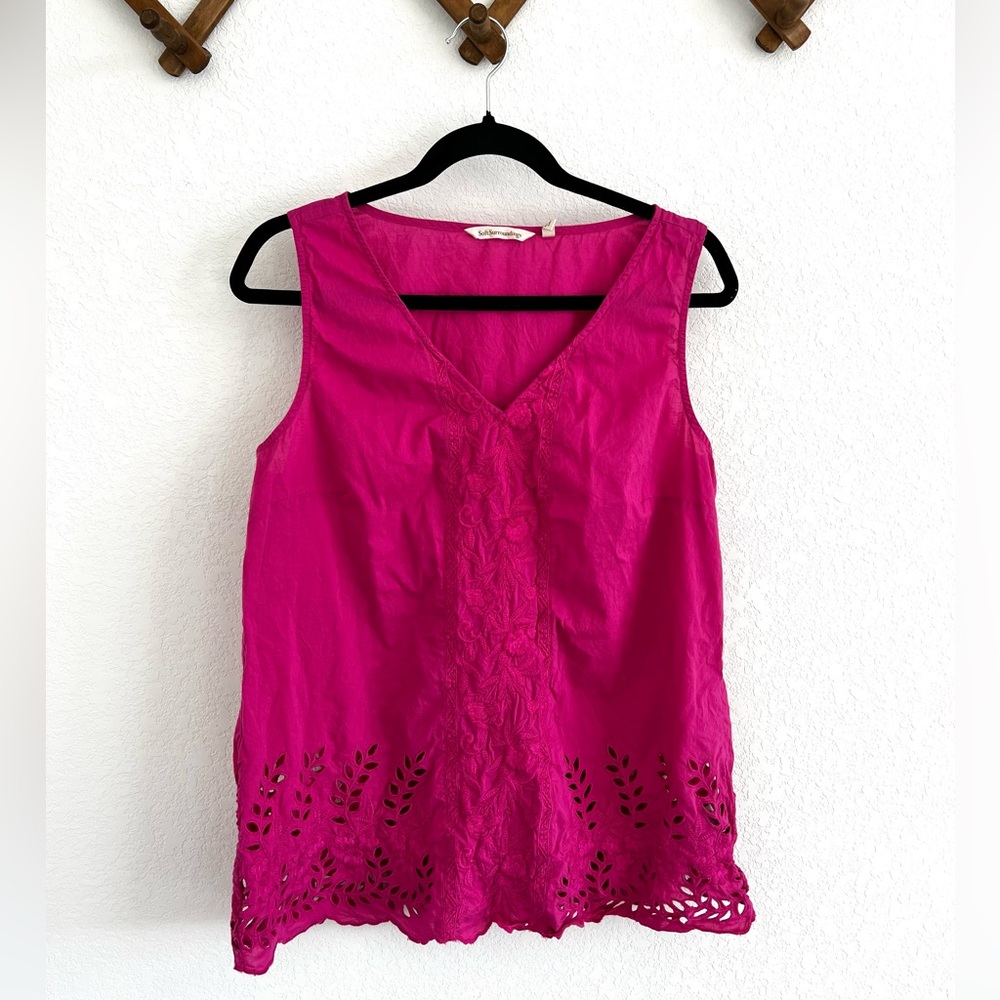 Soft Surroundings Fusia floral embroidered top Medium